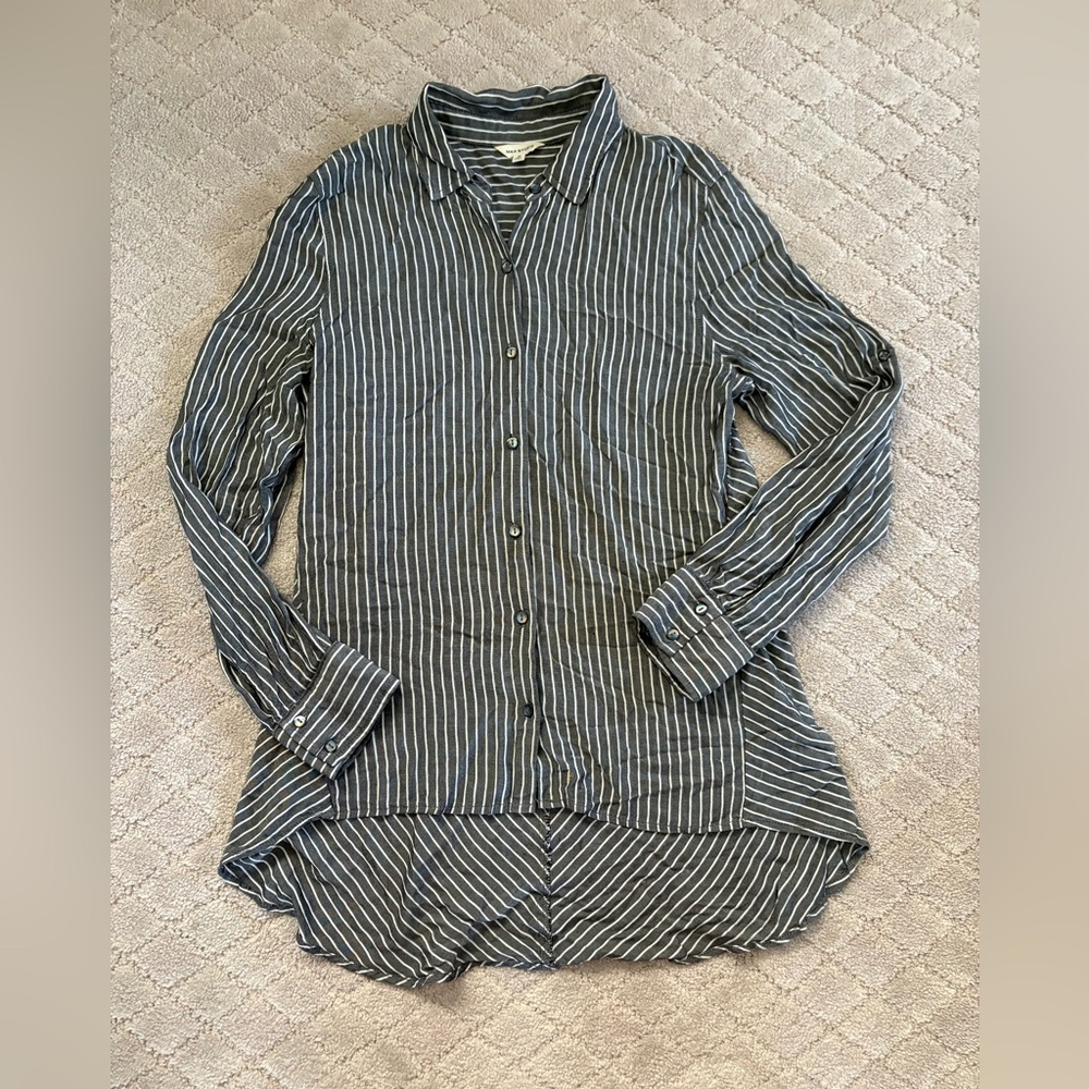 Max Studio Charcoal and White Striped Shirt Medium